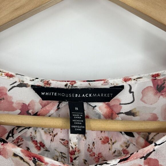 WHBM White House Black Market Top Size 8 Pink Flare Sleeve Blouse Floral Ruffle - Picture 5 of 9